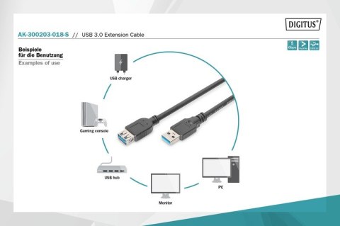 Digitus Kabel przedłużający USB 3.1 Gen.1 SuperSpeed 5Gbps Typ USB A/USB A M/Ż czarny 1,8m Digitus Kabel przedłużający USB 3.1 Gen.1 SuperSpeed 5Gbps Typ USB A/USB A M/Ż czarny 1,8m
