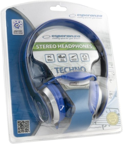 Esperanza SŁUCHAWKI AUDIO STEREO TECHNO EH145B NIEBIESKIE Esperanza SŁUCHAWKI AUDIO STEREO TECHNO EH145B NIEBIESKIE