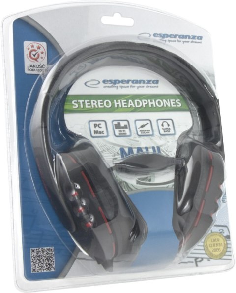 Esperanza SŁUCHAWKI AUDIO STEREO Z REGULACJĄ GŁOŚNOŚCI EH142K MAUI CZARNE Esperanza SŁUCHAWKI AUDIO STEREO Z REGULACJĄ GŁOŚNOŚCI EH142K MAUI CZARNE