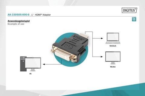 Digitus Adapter HDMI Standard 1080p 60Hz FHD Typ HDMI A/DVI-I (24+5) M/Ż Czarny Digitus Adapter HDMI Standard 1080p 60Hz FHD Typ HDMI A/DVI-I (24+5) M/Ż Czarny