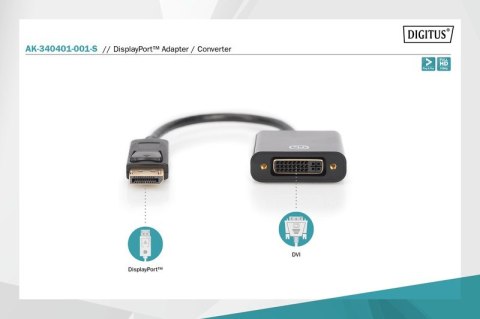 Digitus Kabel adapter Displayport z zatrzaskiem 1080p 60Hz FHD Typ DP/DVI-I (24+5) M/Ż 0,15m Czarny Digitus Kabel adapter Displayport z zatrzaskiem 1080p 60Hz FHD Typ DP/DVI-I (24+5) M/Ż 0,15m Czarny