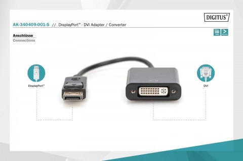 Digitus Kabel adapter Displayport z zatrzaskiem 1080p 60Hz FHD Typ DP/DVI-I (24+5) M/Ż czarny 0,15m Digitus Kabel adapter Displayport z zatrzaskiem 1080p 60Hz FHD Typ DP/DVI-I (24+5) M/Ż czarny 0,15m