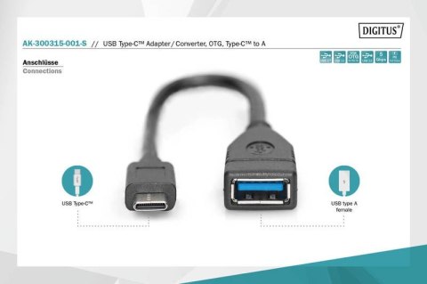 Digitus Kabel adapter USB 3.1 Gen 1 SuperSpeed OTG Typ USB C/USB A M/Ż 0,15m Czarny Digitus Kabel adapter USB 3.1 Gen 1 SuperSpeed OTG Typ USB C/USB A M/Ż 0,15m Czarny