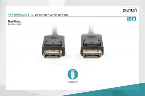 Digitus Kabel połączeniowy DisplayPort z zatrzaskami 1080p 60Hz FHD Typ DP/DP M/M 10m Czarny Digitus Kabel połączeniowy DisplayPort z zatrzaskami 1080p 60Hz FHD Typ DP/DP M/M 10m Czarny