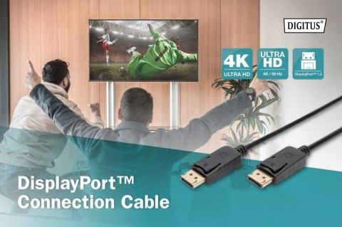 Digitus Kabel połączeniowy DisplayPort z zatrzaskami 4K 60Hz UHD Typ DP/DP M/M czarny 1m Digitus Kabel połączeniowy DisplayPort z zatrzaskami 4K 60Hz UHD Typ DP/DP M/M czarny 1m