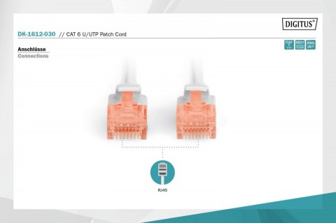 Digitus Patch cord U/UTP kat.6 PVC 3m szary Digitus Patch cord U/UTP kat.6 PVC 3m szary