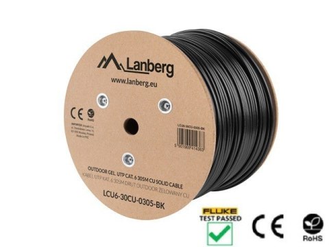Lanberg Kabel LAN UTP KAT-6 305M drut outdoor żelowany CU fluke passed, czarny Lanberg Kabel LAN UTP KAT-6 305M drut outdoor żelowany CU fluke passed, czarny