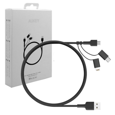 AUKEY CB-BAL5 3w1 nylonowy kabel Quick Charge micro USB | USB C | Lightning | 1.2m AUKEY CB-BAL5 3w1 nylonowy kabel Quick Charge micro USB | USB C | Lightning | 1.2m