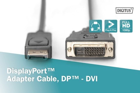 Digitus Kabel DisplayPort z zatrzaskiem 1080p 60Hz FHD Typ DP/DVI-D (24+1) M/M 2m Digitus Kabel DisplayPort z zatrzaskiem 1080p 60Hz FHD Typ DP/DVI-D (24+1) M/M 2m