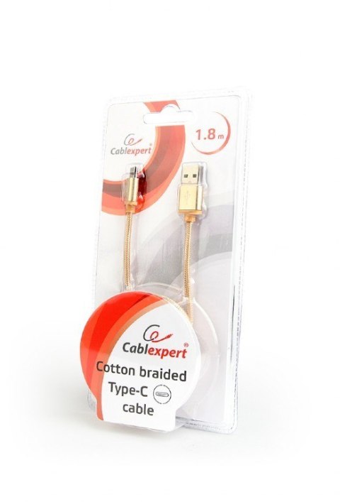 Gembird Kabel USB Typ-C oplot tekstylny/1.8m/złoty Gembird Kabel USB Typ-C oplot tekstylny/1.8m/złoty
