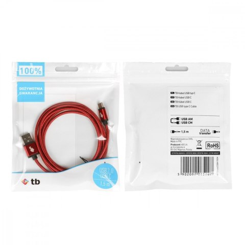 TB Kabel USB-USB C 1.5m rubinowy sznurek TB Kabel USB-USB C 1.5m rubinowy sznurek