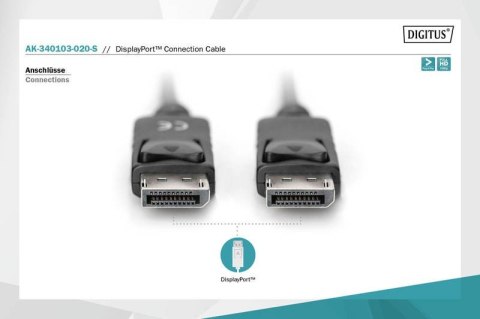 Digitus Kabel połączeniowy DisplayPort z zatrzaskami 1080p 60Hz FHD Typ DP/DP M/M czarny 2m Digitus Kabel połączeniowy DisplayPort z zatrzaskami 1080p 60Hz FHD Typ DP/DP M/M czarny 2m
