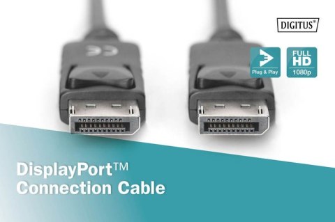 Digitus Kabel połączeniowy DisplayPort z zatrzaskami 1080p 60Hz FHD Typ DP/DP M/M czarny 2m Digitus Kabel połączeniowy DisplayPort z zatrzaskami 1080p 60Hz FHD Typ DP/DP M/M czarny 2m