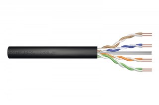 Digitus Kabel teleinformatyczny instalacyjny zewnętrzny żelowany kat.5e, U/UTP, Fca, drut, AWG24/1, PE, 305m, czarny, szpula