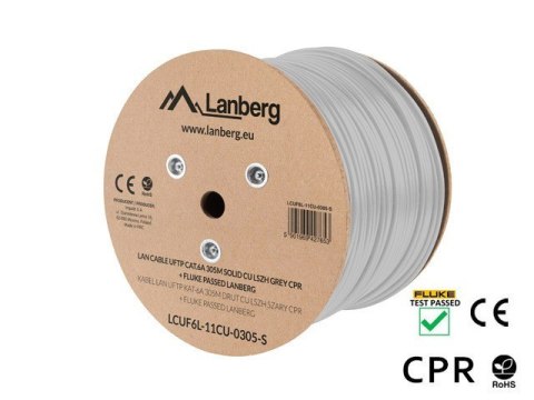 Lanberg Kabel LAN UFTP Kat-6A 305M drut CU LSZH CPR+ fluke passed, szary Lanberg Kabel LAN UFTP Kat-6A 305M drut CU LSZH CPR+ fluke passed, szary