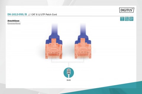 Digitus Patch cord U/UTP kat.6 PVC 5m niebieski Digitus Patch cord U/UTP kat.6 PVC 5m niebieski