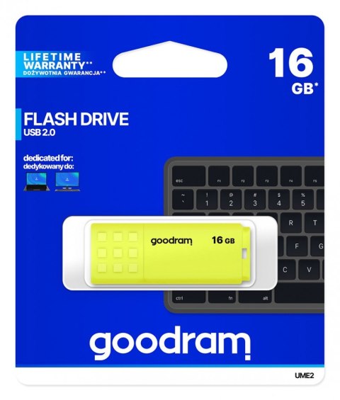 GOODRAM Pendrive UME2 16GB USB 2.0 Żółty GOODRAM Pendrive UME2 16GB USB 2.0 Żółty