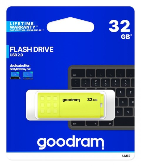 GOODRAM Pendrive UME2 32GB USB 2.0 Żółty GOODRAM Pendrive UME2 32GB USB 2.0 Żółty