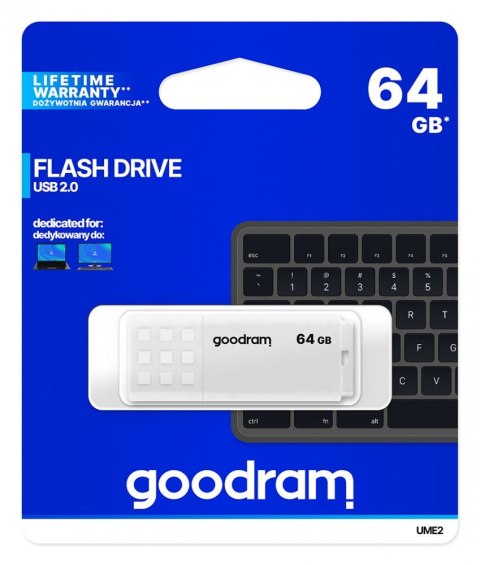 GOODRAM Pendrive UME2 64GB USB 2.0 Biały GOODRAM Pendrive UME2 64GB USB 2.0 Biały