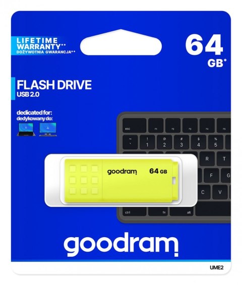 GOODRAM Pendrive UME2 64GB USB 2.0 Żółty GOODRAM Pendrive UME2 64GB USB 2.0 Żółty