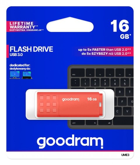 GOODRAM Pendrive UME3 16GB USB 3.0 Pomarańczowy GOODRAM Pendrive UME3 16GB USB 3.0 Pomarańczowy