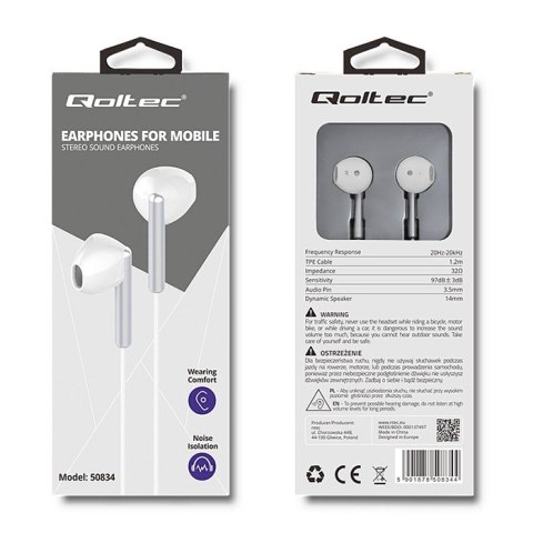 Qoltec Słuchawki douszne | mikrofon | białe Qoltec Słuchawki douszne | mikrofon | białe