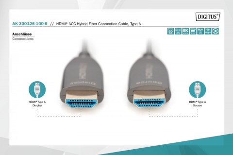 Digitus Kabel połączeniowy hybrydowy AOC HDMI 2.1 Ultra High Speed 8K/60Hz UHD HDMI A/HDMI A M/M czarny 10m Digitus Kabel połączeniowy hybrydowy AOC HDMI 2.1 Ultra High Speed 8K/60Hz UHD HDMI A/HDMI A M/M czarny 10m