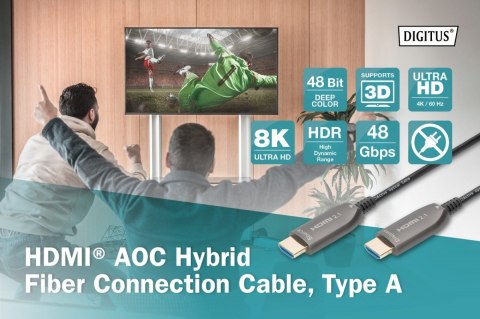 Digitus Kabel połączeniowy hybrydowy AOC HDMI 2.1 Ultra High Speed 8K/60Hz UHD HDMI A/HDMI A M/M czarny 10m Digitus Kabel połączeniowy hybrydowy AOC HDMI 2.1 Ultra High Speed 8K/60Hz UHD HDMI A/HDMI A M/M czarny 10m