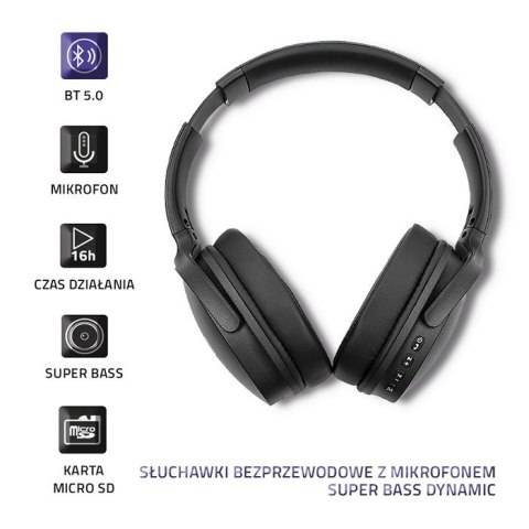 Qoltec Słuchawki bezprzewodowe z mikrofonem|BT|Super bass Dynamic| Czarne Qoltec Słuchawki bezprzewodowe z mikrofonem|BT|Super bass Dynamic| Czarne