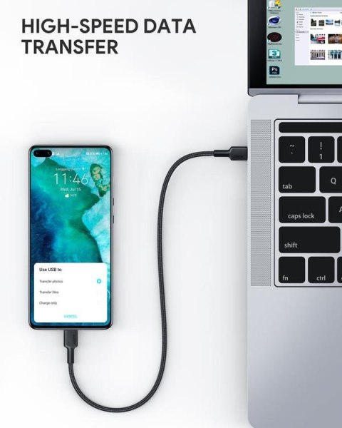 AUKEY CB-CC1 OEM nylonowy kabel Quick Charge USB C - USB C | 1m | 5 Gbps | 3A | 60W PD | 20V