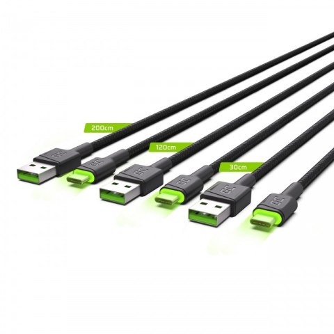 Green Cell Kabel 3x GC Ray USB - USB-C 30/120/200 cm, LED Green Cell Kabel 3x GC Ray USB - USB-C 30/120/200 cm, LED