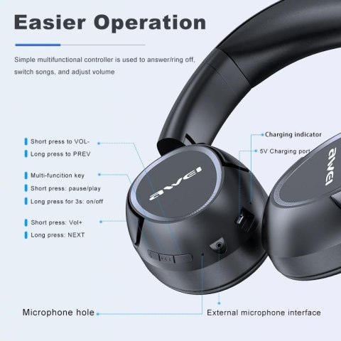 AWEI Słuchawki nauszne Bluetooth A770BL Czarne AWEI Słuchawki nauszne Bluetooth A770BL Czarne