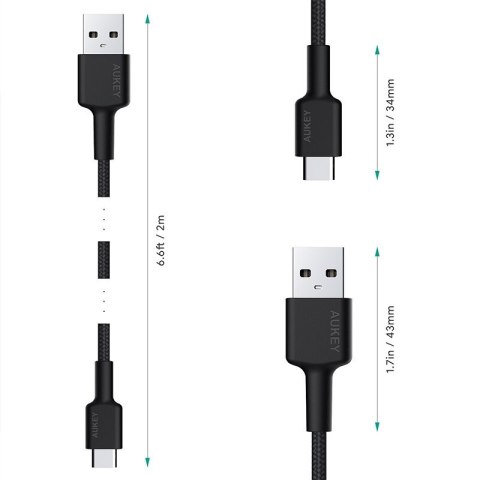 AUKEY CB-CA2 OEM nylonowy kabel Quick Charge USB C-USB A | FCP | AFC | 2m | 5 Gbps | 3A | 60W PD | 20V AUKEY CB-CA2 OEM nylonowy kabel Quick Charge USB C-USB A | FCP | AFC | 2m | 5 Gbps | 3A | 60W PD | 20V