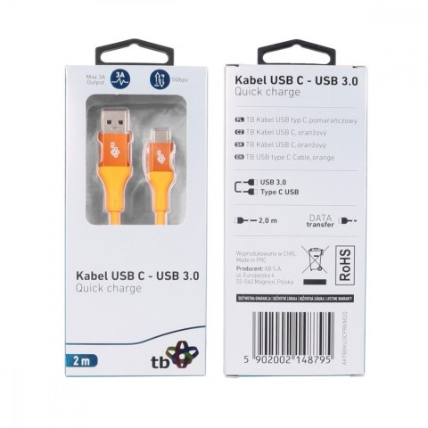 TB Kabel USB 3.0 - USB C 2m PREMIUM 3A pomarańczowy TPE TB Kabel USB 3.0 - USB C 2m PREMIUM 3A pomarańczowy TPE