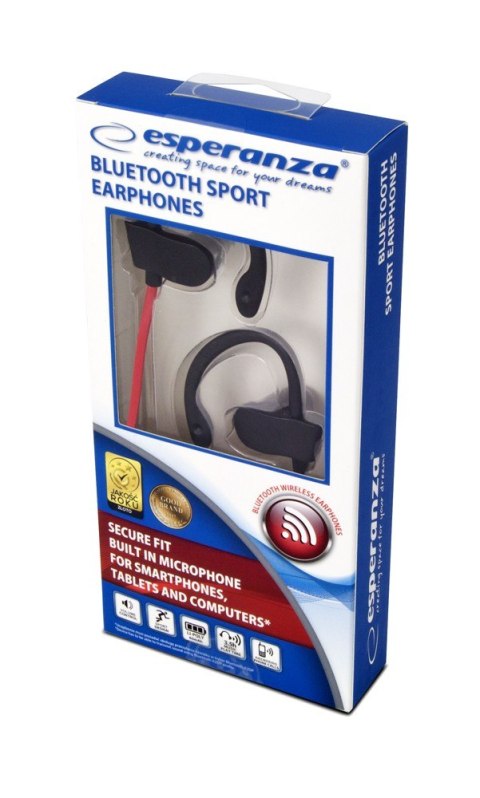 Esperanza Słuchawki Bluetooth sportowe Czarno-czerwone Esperanza Słuchawki Bluetooth sportowe Czarno-czerwone