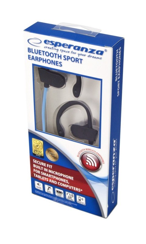 Esperanza Słuchawki douszne Bluetooth sportowe Czarno-niebieskie Esperanza Słuchawki douszne Bluetooth sportowe Czarno-niebieskie