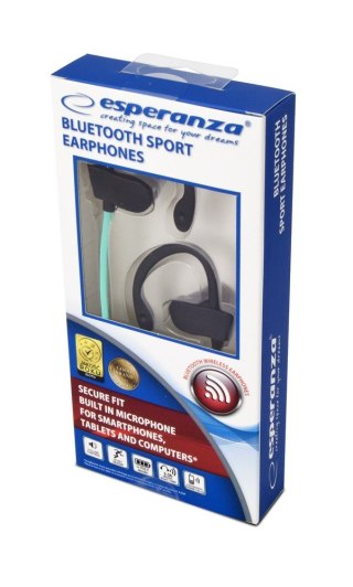 Esperanza Słuchawki douszne Bluetooth sportowe Czarno-zielone