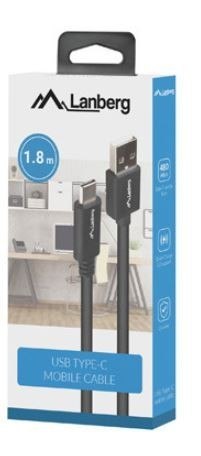 Lanberg Kabel USB-C(M)->USB-A(M) 2.0 1.8m czarny BOX QC 3.0
