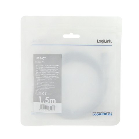 LogiLink Kabel USB-C M/M, PD, aluminiowy 1.5m LogiLink Kabel USB-C M/M, PD, aluminiowy 1.5m