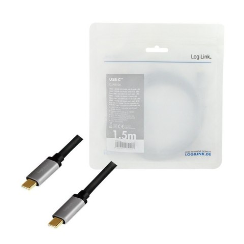 LogiLink Kabel USB-C M/M, PD, aluminiowy 1.5m LogiLink Kabel USB-C M/M, PD, aluminiowy 1.5m