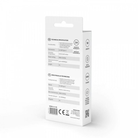 Savio Kabel USB typu C - USB typu C 5A 1m, CL-159 Savio Kabel USB typu C - USB typu C 5A 1m, CL-159