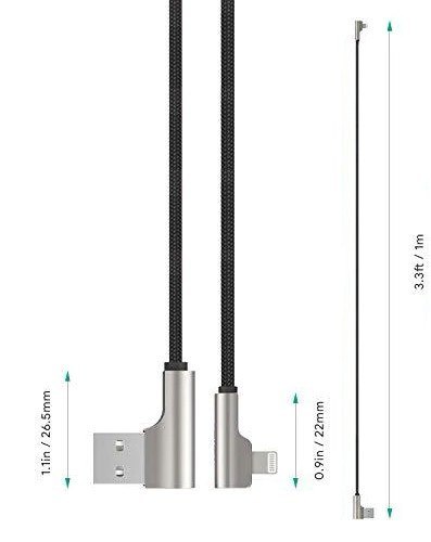 AUKEY CB-AL04 Czarny OEM nylonowy kabel USB - Lightning | 1m | wtyki 90 stopni | certyfikat MFi AUKEY CB-AL04 Czarny OEM nylonowy kabel USB - Lightning | 1m | wtyki 90 stopni | certyfikat MFi