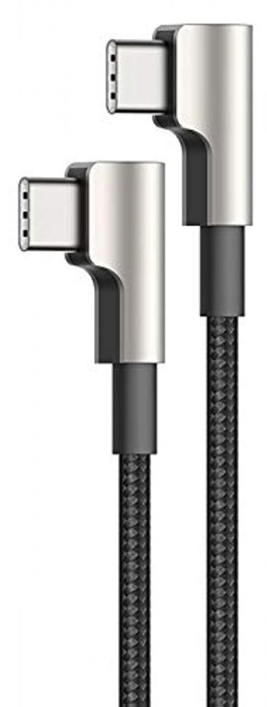 AUKEY CB-CMD37 Black OEM nylonowy kabel USB C - USB C | 1m | wtyki 90 stopni | 3A | 60W PD | 20V AUKEY CB-CMD37 Black OEM nylonowy kabel USB C - USB C | 1m | wtyki 90 stopni | 3A | 60W PD | 20V