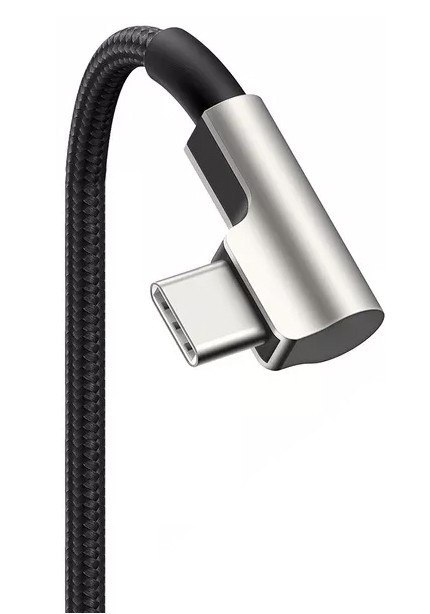 AUKEY CB-CMD37 Black OEM nylonowy kabel USB C - USB C | 1m | wtyki 90 stopni | 3A | 60W PD | 20V AUKEY CB-CMD37 Black OEM nylonowy kabel USB C - USB C | 1m | wtyki 90 stopni | 3A | 60W PD | 20V