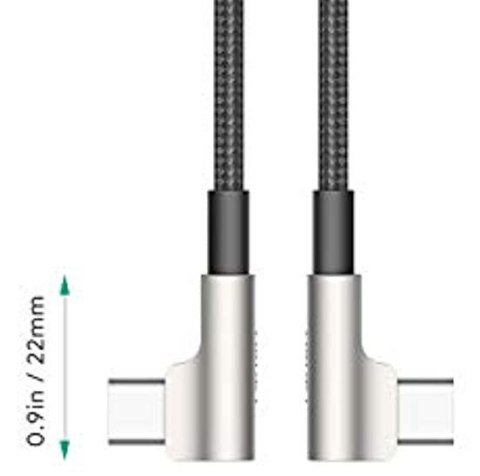 AUKEY CB-CMD37 Black OEM nylonowy kabel USB C - USB C | 1m | wtyki 90 stopni | 3A | 60W PD | 20V AUKEY CB-CMD37 Black OEM nylonowy kabel USB C - USB C | 1m | wtyki 90 stopni | 3A | 60W PD | 20V
