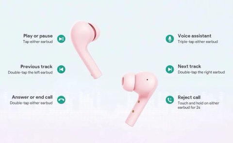 AUKEY EP-T21S Pink True Wireless Słuchawki Bluetooth 5.0 | 3D SurroundSound | Move Compact II | wodoodporne IPX6 | 30h