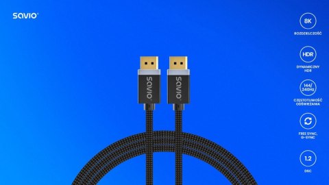 Savio Kabel DisplayPort (M) v1.4, 2m, CL-166 Savio Kabel DisplayPort (M) v1.4, 2m, CL-166