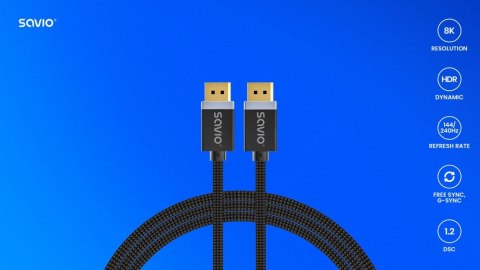 Savio Kabel DisplayPort (M) v1.4, 2m, CL-166 Savio Kabel DisplayPort (M) v1.4, 2m, CL-166