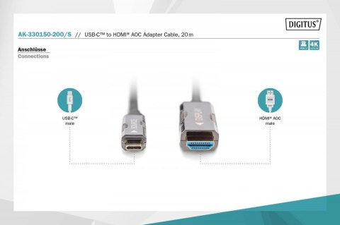 Digitus Kabel adapter hybrydowy AOC USB Typ C na HDMI 4K 60Hz 20m Digitus Kabel adapter hybrydowy AOC USB Typ C na HDMI 4K 60Hz 20m