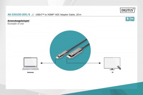 Digitus Kabel adapter hybrydowy AOC USB Typ C na HDMI 4K 60Hz 20m Digitus Kabel adapter hybrydowy AOC USB Typ C na HDMI 4K 60Hz 20m